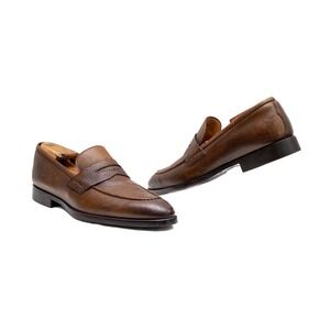 Di Bianco SPQR Men's Brera' Brown Pebble Grained Leather Loafers  – Size US‎ 12